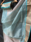 REHWA Maheshwari Handwoven Neem Reshmi Gold Zari DUM Border Saree