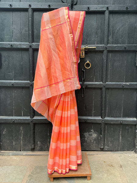 REHWA Maheshwari Handwoven Neem Reshmi V Border Saree