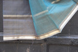REHWA Maheshwari Handwoven Neem Reshmi Gold Zari GSV Border Saree