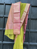 REHWA Maheshwari Handwoven Neem Reshmi Jugnu Border Saree