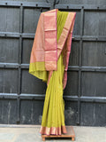 REHWA Maheshwari Handwoven Neem Reshmi Jugnu Border Saree
