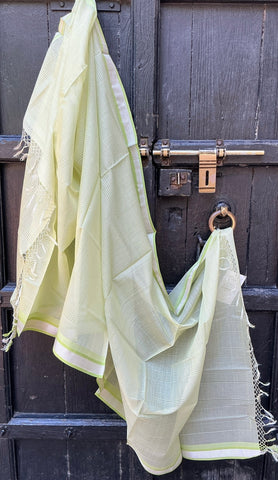 REHWA Maheshwari Handwoven Neem Reshmi Mohniya Border Dupatta