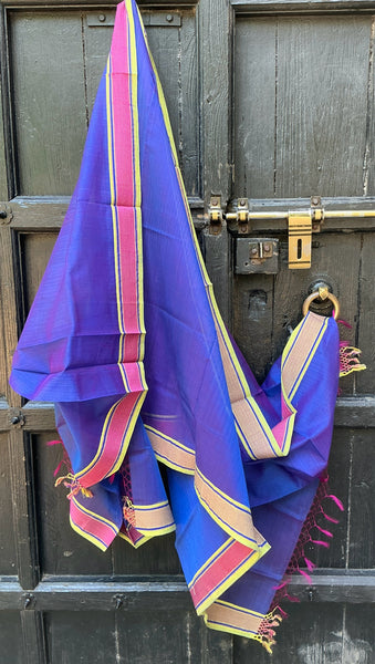 REHWA Maheshwari Handwoven Neem Reshmi Chatai Border Dupatta