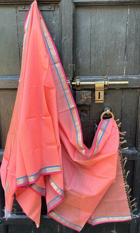 REHWA Maheshwari Handwoven Neem Reshmi Heera Border Dupatta