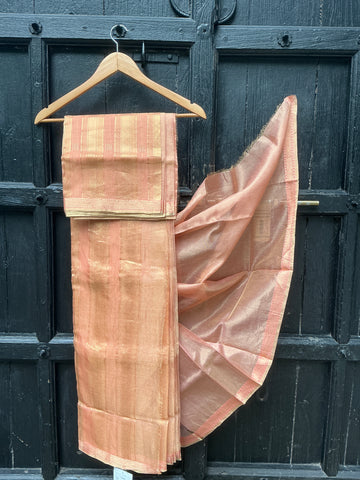 REHWA Maheshwari Handwoven Zari Tissue CHOKA Border Saree