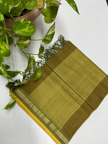 REHWA Maheshwari Handwoven Neem Reshmi Narmada Border Dupatta
