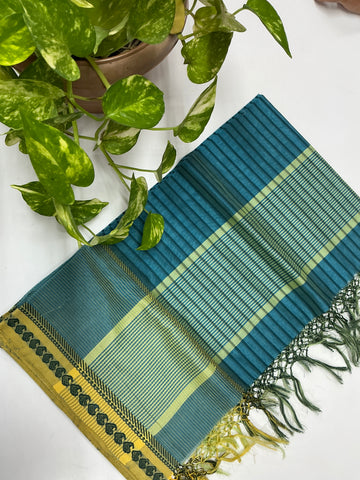 REHWA Maheshwari Handwoven Neem Reshmi Keri Border Dupatta