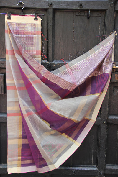 REHWA Maheshwari Handwoven Neem Reshmi POT Border Saree