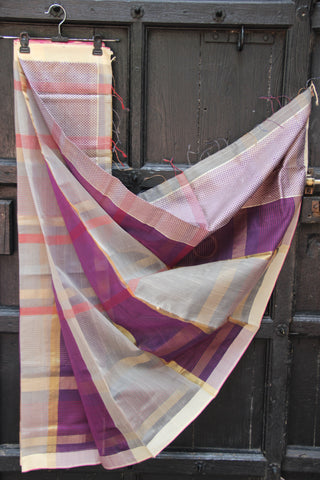 REHWA Maheshwari Handwoven Neem Reshmi POT Border Saree