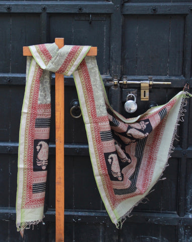 REHWA Bagh Print Maheshwari Handwoven Mohniya Borders Dupatta