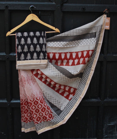 REHWA Bagh Print Maheshwari Handwoven Neem Reshmi Narmada Border Saree