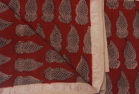 REHWA Bagh Print Maheshwari Handwoven Fabric With GSV Borders