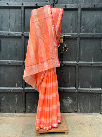 REHWA Maheshwari Handwoven Neem Reshmi V Border Saree