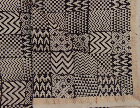 REHWA Bagh Print Maheshwari Handwoven Fabric With V Borders