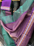 REHWA Maheshwari Handwoven Neem Reshmi Gold Zari Rajani Border Saree