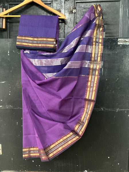 REHWA Maheshwari Handwoven Pure Cotton Gold Zari HANSA Border Saree