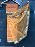 REHWA Maheshwari Handwoven Neem Reshmi Gold Zari CHAMELI PHOOL Border Saree