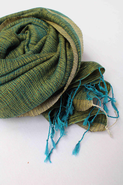 Green with Golden Border Rehwa wool shawl