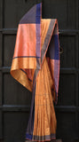 Ochre Pure Silk sari with Colour Blocking in Palla