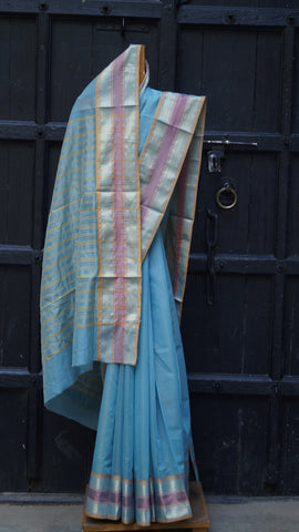 Traditional Maheshwari Sari in Sky Blue